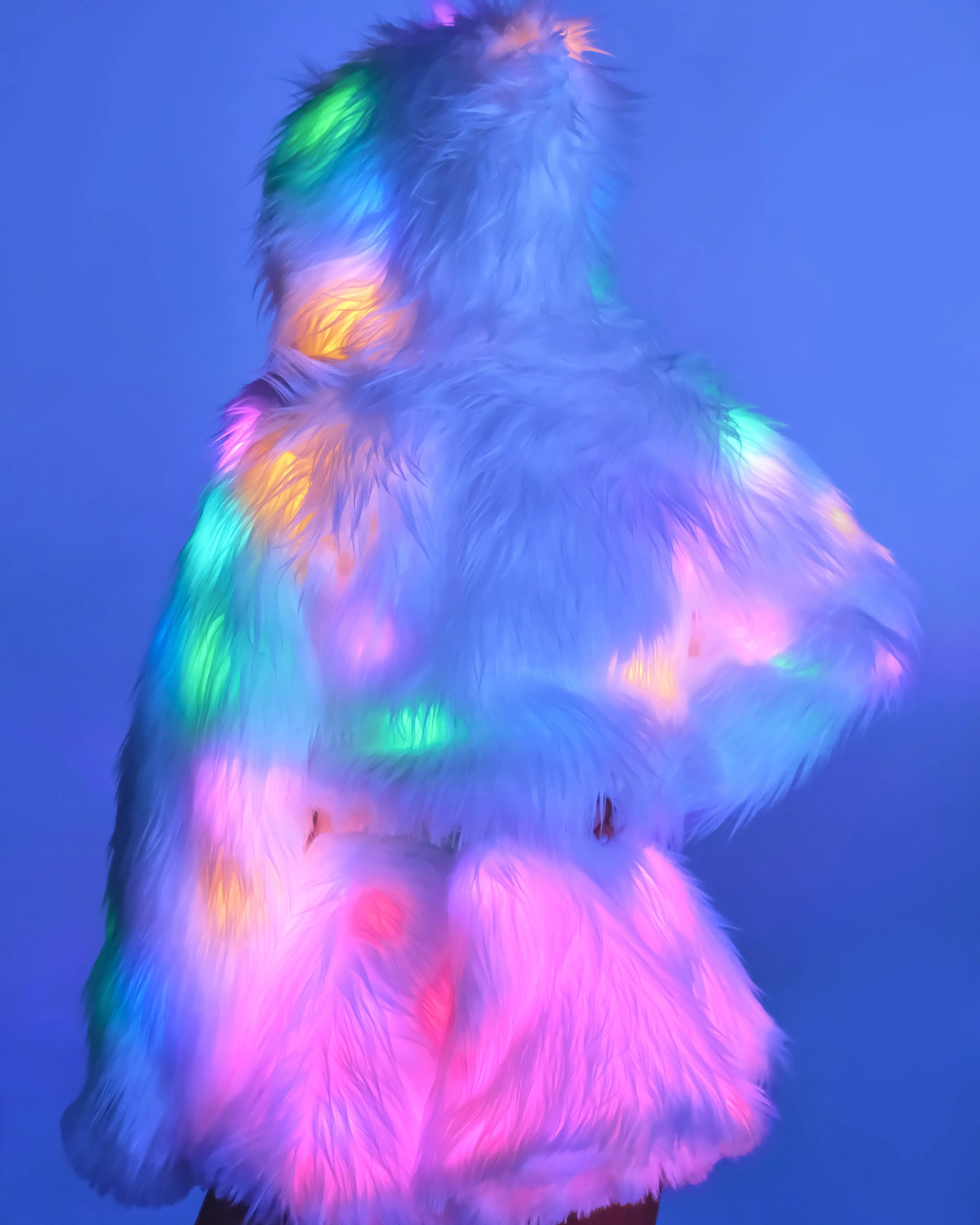 Multi-Color LED White Furry Cropped Hooded Jacket