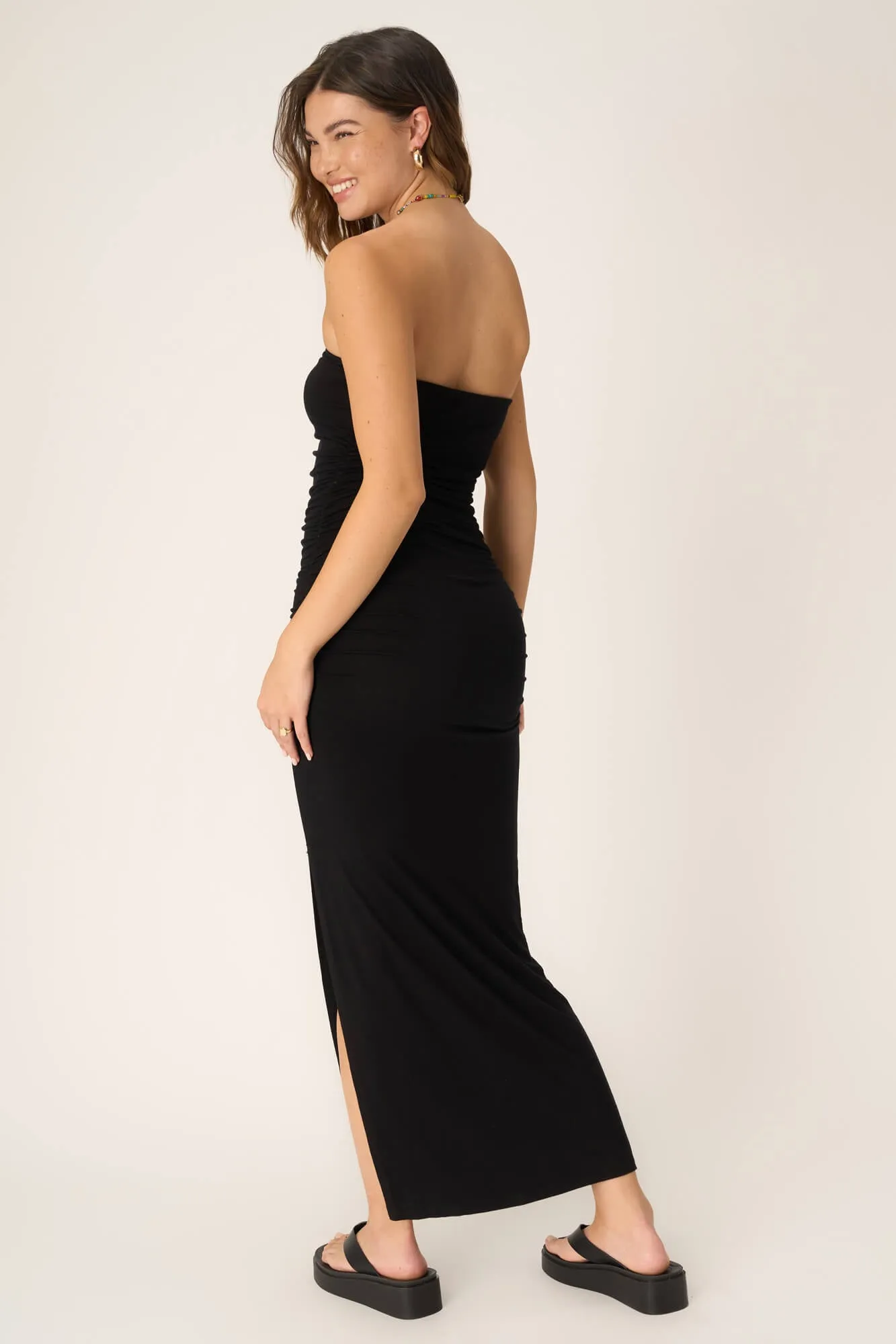 Nala Strapless Side Ruched Dress - Black