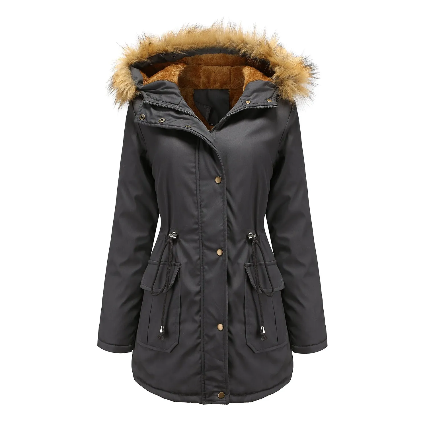 New European size fleece padded jacket hooded fur collar winter warm jacket large size women's padded jacket  wish