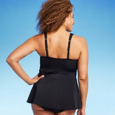 New - Lands' End Women's UPF 50 Flutter High Neck Tankini Top - Black S