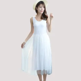 New Modal Cotton Vest Dress Slim Loose Casual A-Line Lace Mesh Summer Women Dress Fashion Sleeveless Bottoming Dress YP0011