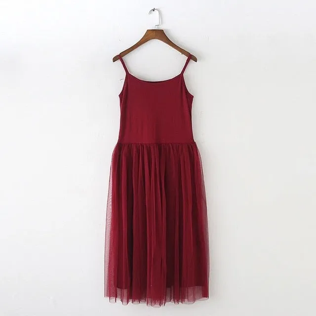 New Sexy Lace Vest Dress Women Sleeveless O-neck Loose Spaghetti Strap Spring Summer Dress