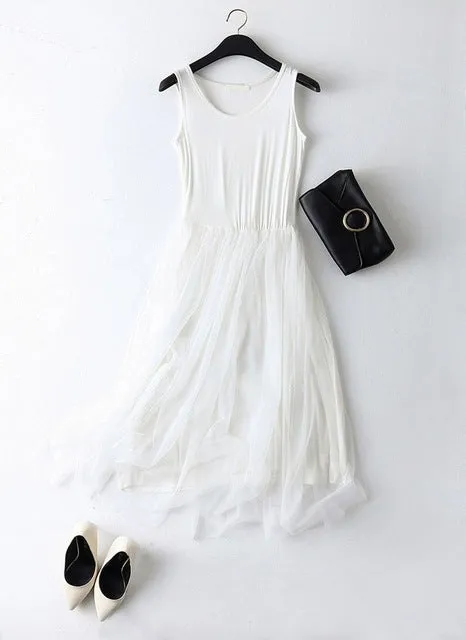 New Sexy Lace Vest Dress Women Sleeveless O-neck Loose Spaghetti Strap Spring Summer Dress