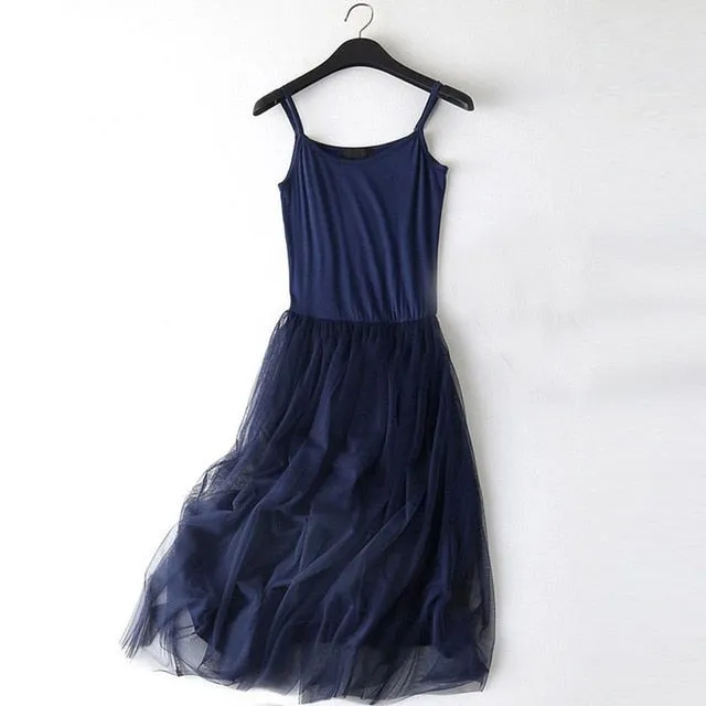 New Sexy Lace Vest Dress Women Sleeveless O-neck Loose Spaghetti Strap Spring Summer Dress