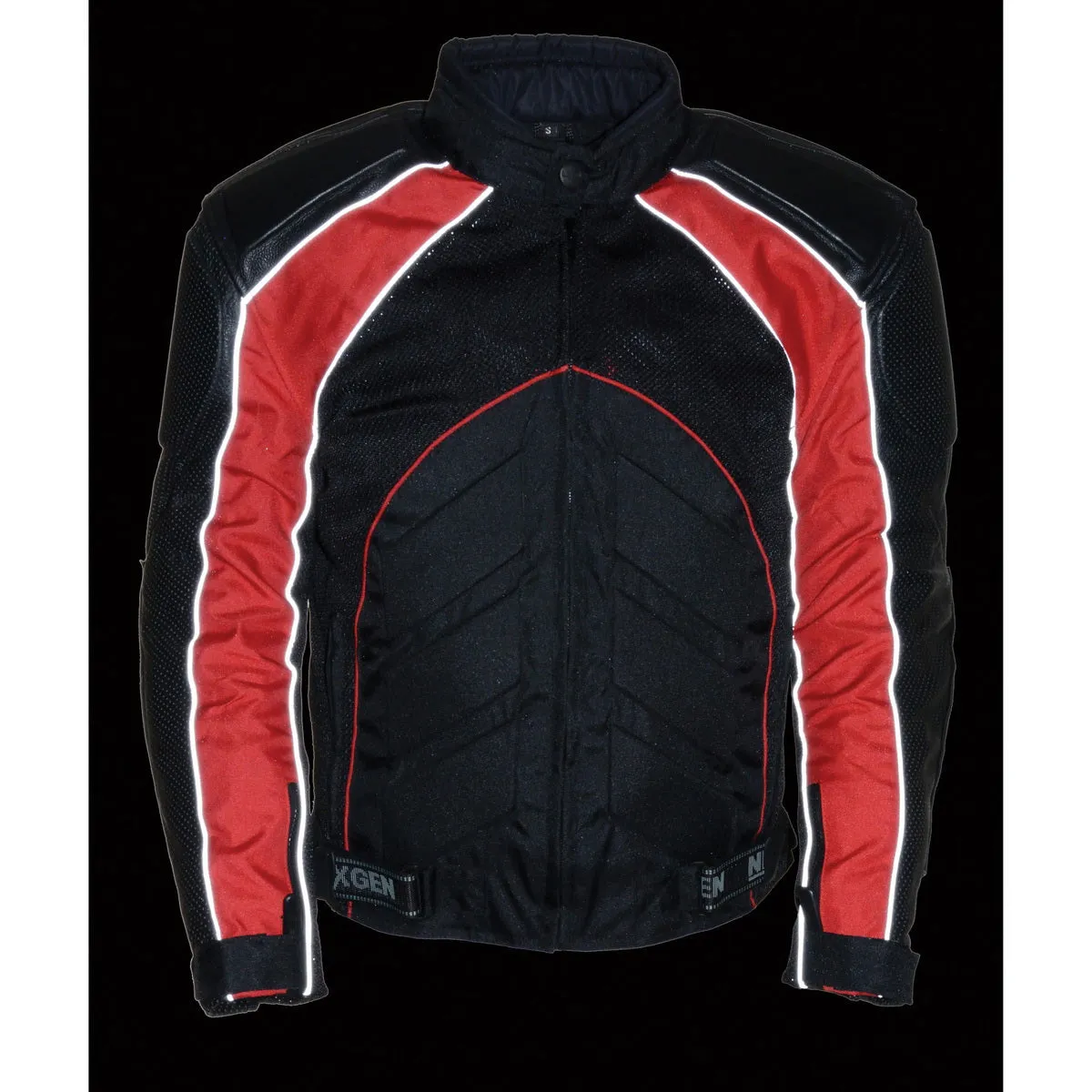 NexGen SH2153 Men's Combo Black and Red Armored Leather and Textile with Mesh Moto Jacket