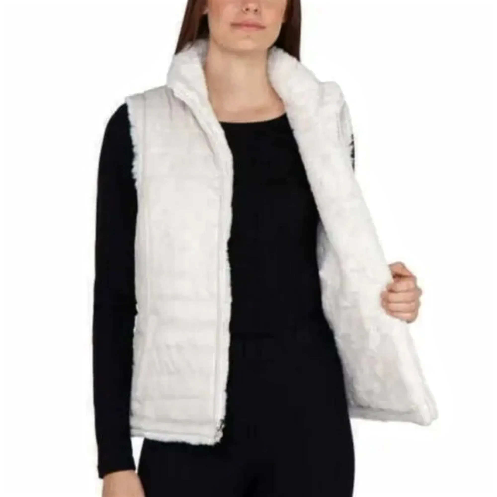 Nicole Miller Women's Plus Reversible Cozy Quilted Faux Fur Insulated Puffer Vest