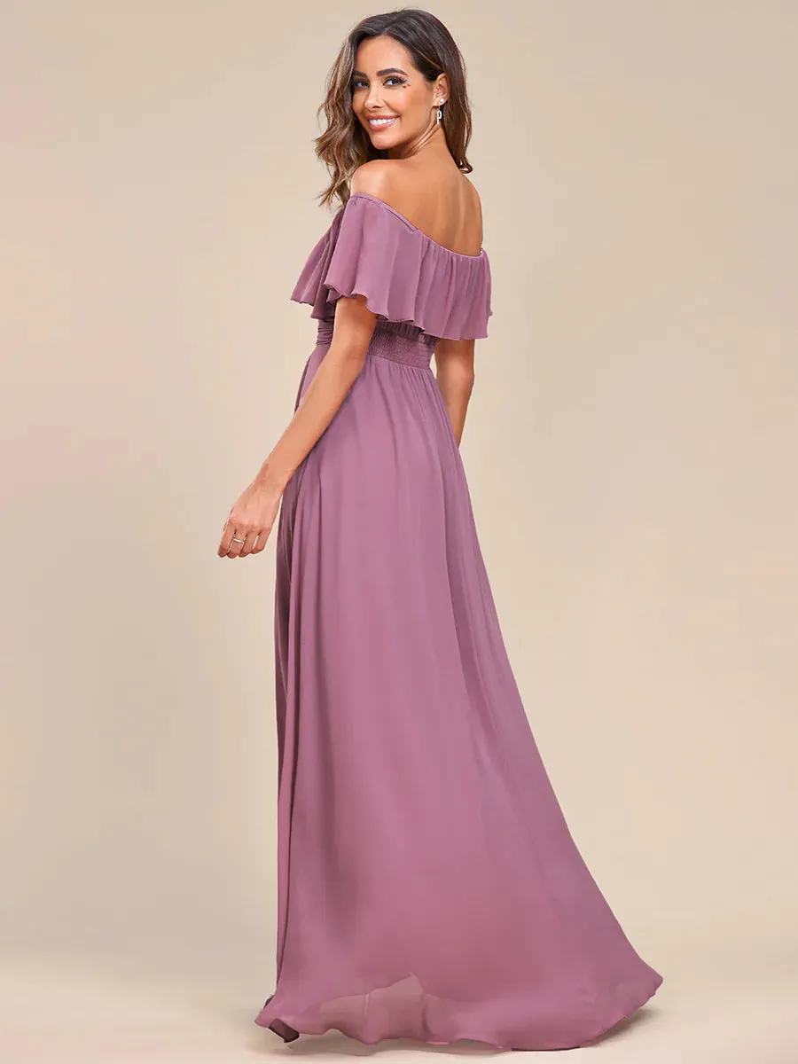 Off Shoulder Chiffon Split Bridesmaid Dress