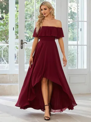 Off Shoulder Chiffon Split Bridesmaid Dress