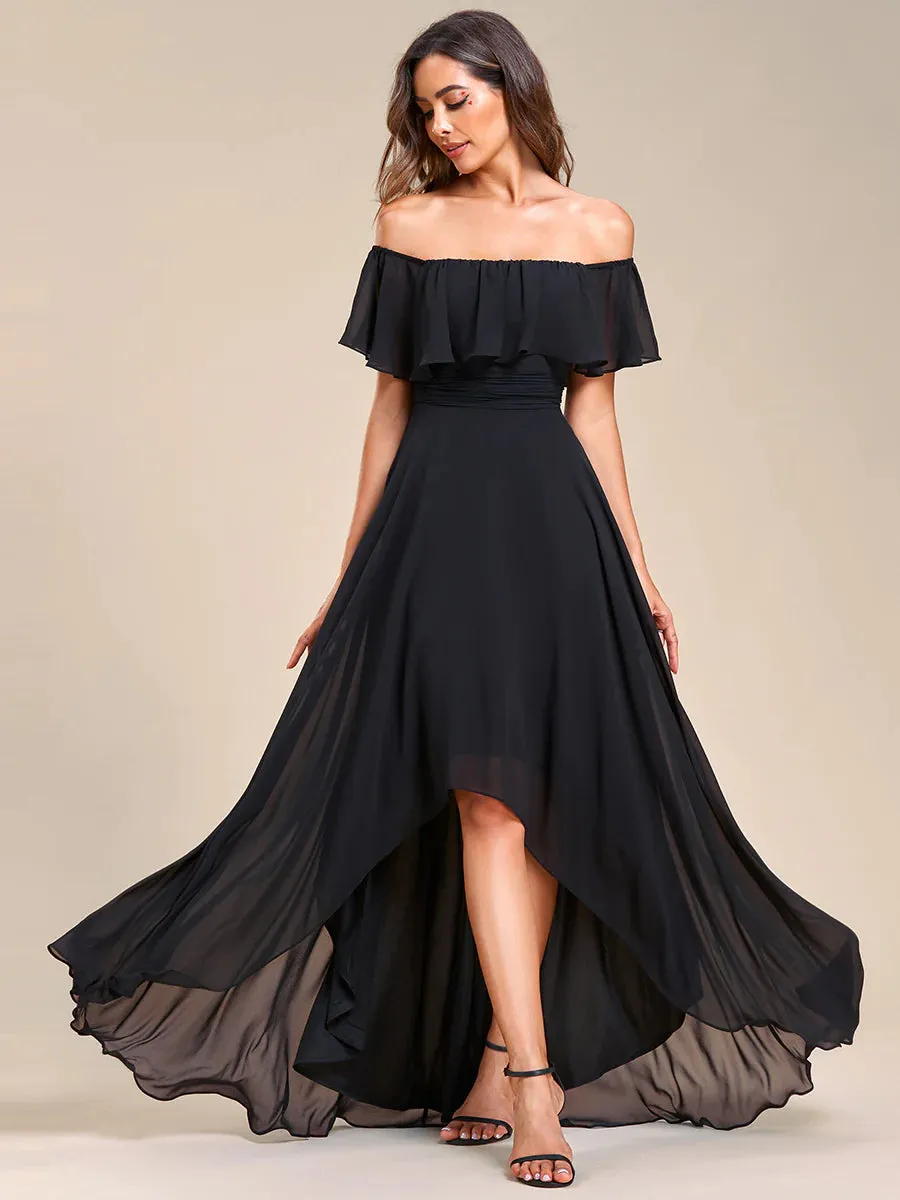 Off Shoulder Chiffon Split Bridesmaid Dress