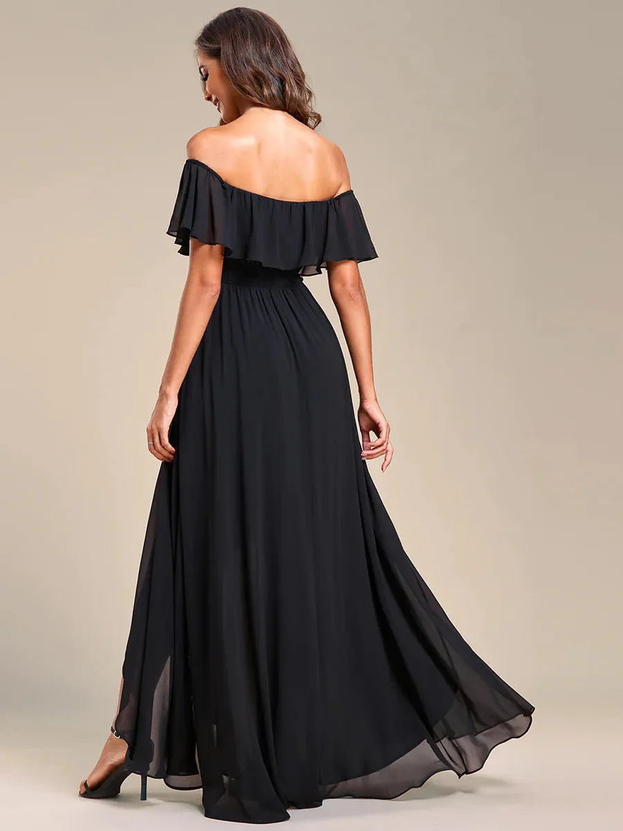 Off Shoulder Chiffon Split Bridesmaid Dress