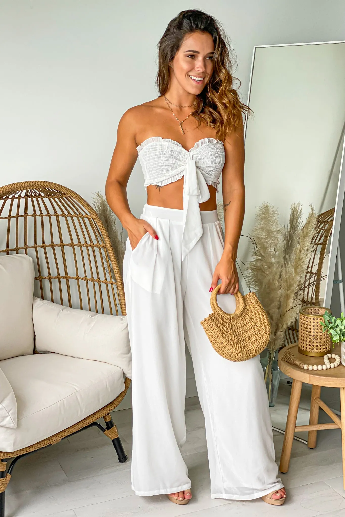 Off White Top and Pants Set