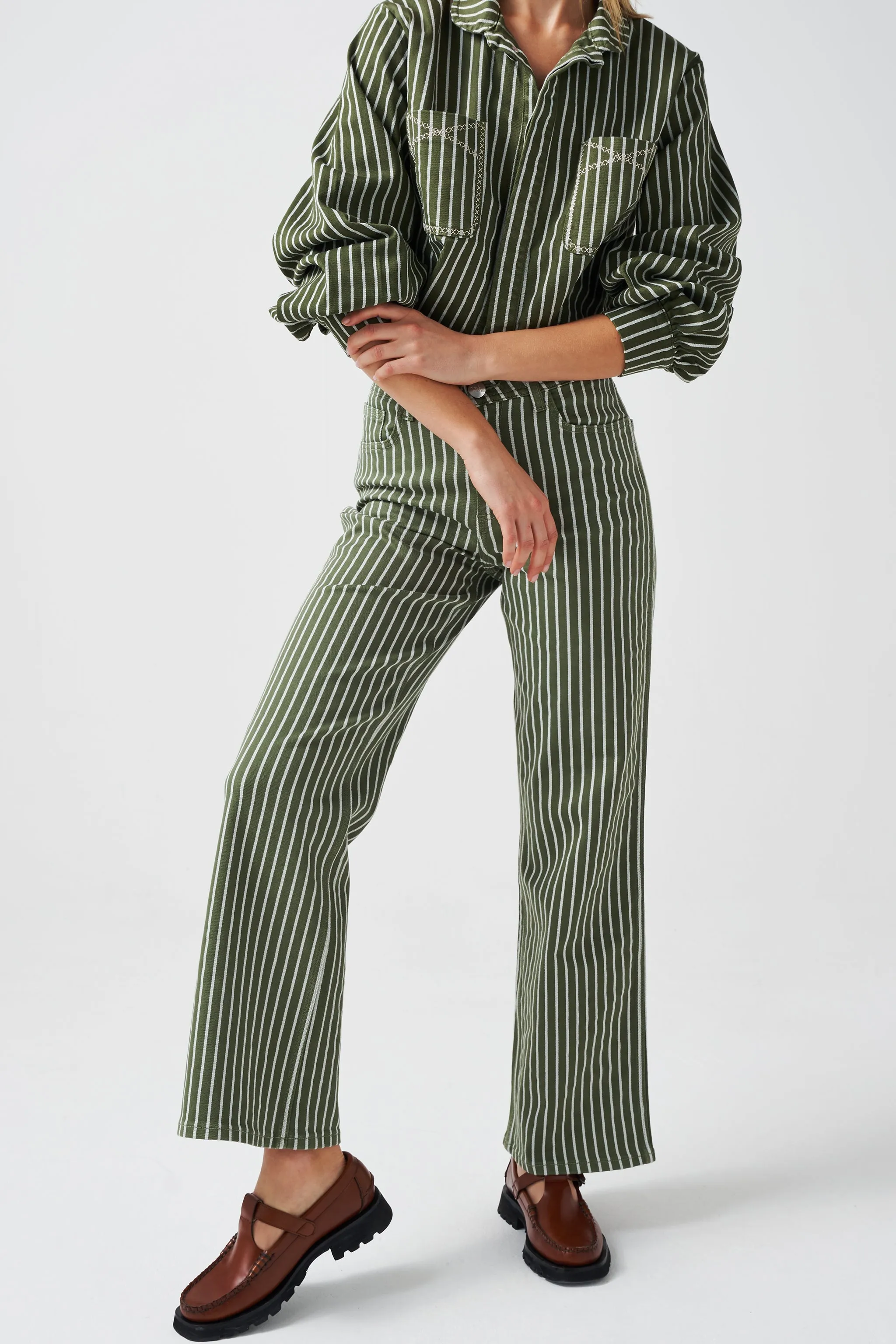 Piper Jacket Cropped in Khaki Stripe