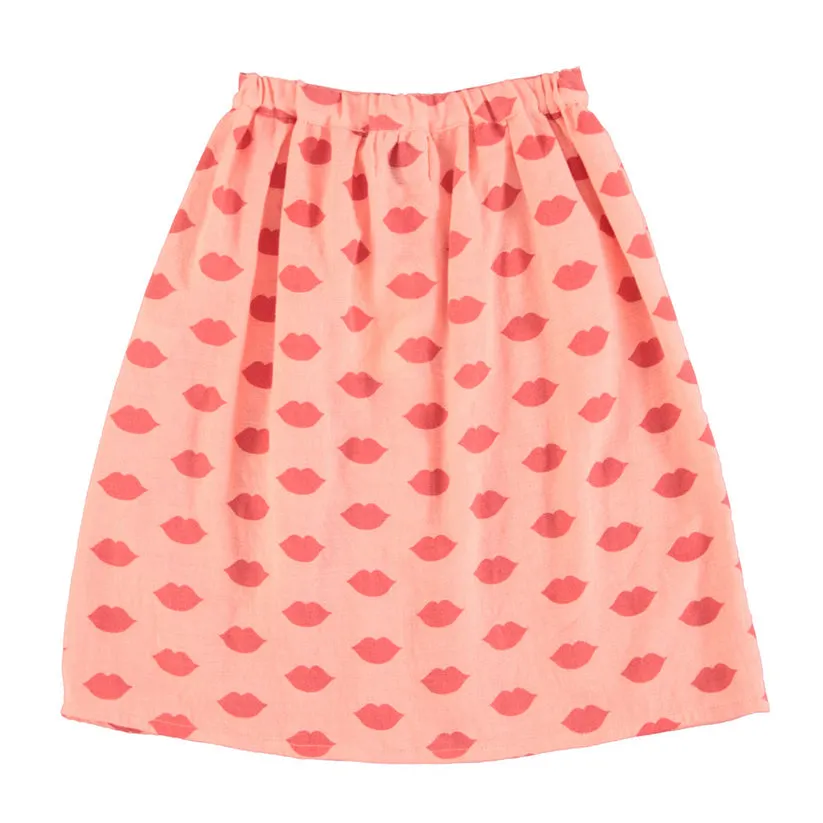 PIUPIUCHICK PINK W\ RED LIPS FRONT POCKETS MIDI SKIRT (SIZE DOWN)