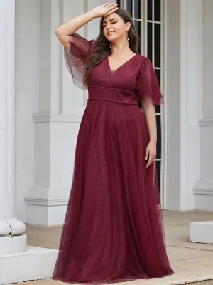 Plunging Neckline Sparkly Evening Dress