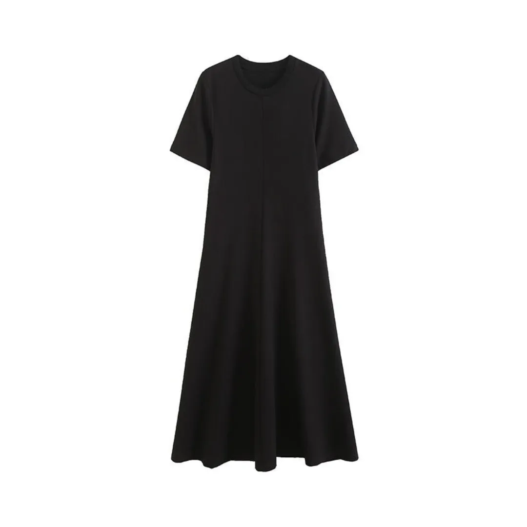 Pre Order:  Solid A-Line Round Neck Knitted Dress