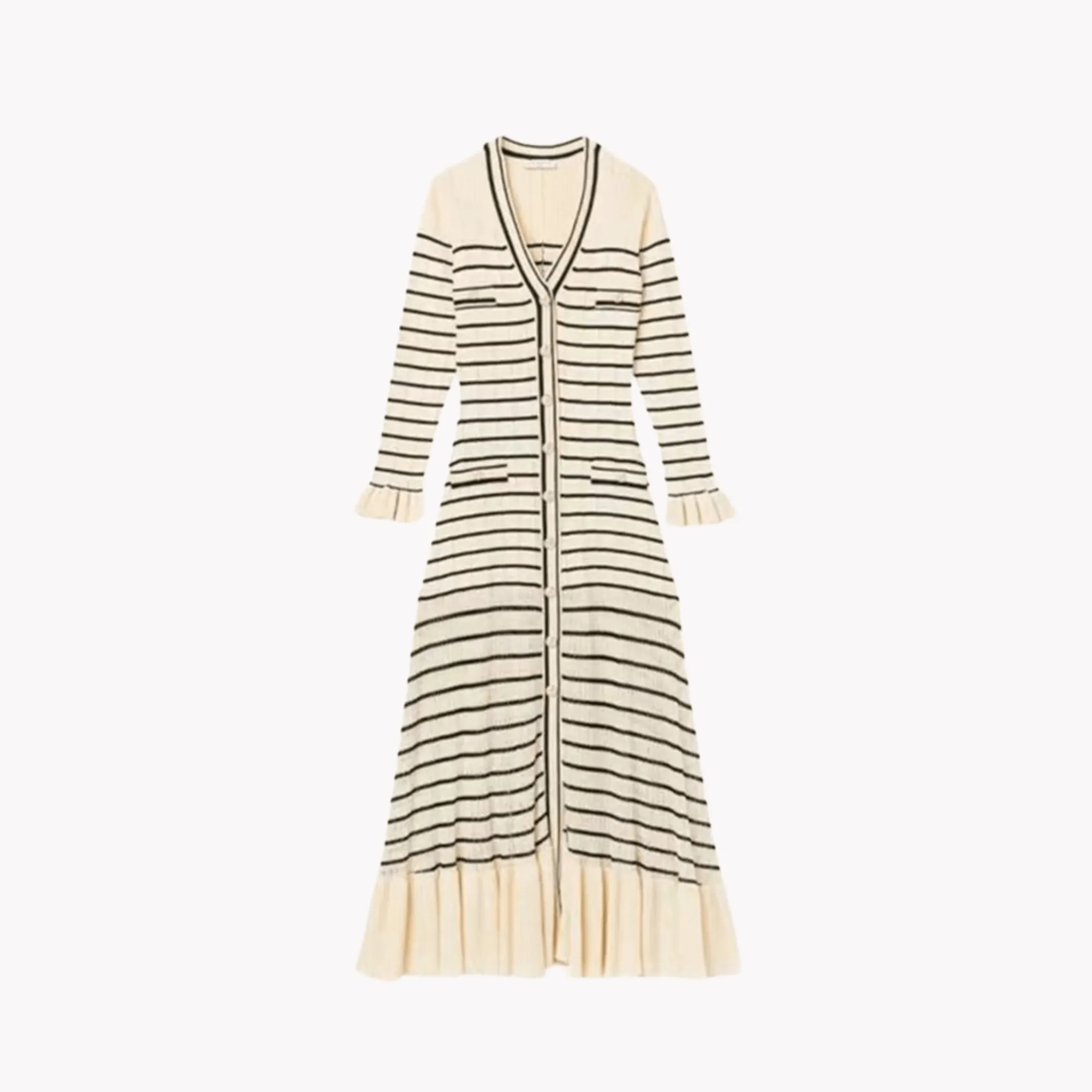 Pre Order:  Striped V Neck Knit Midi Dress - @titihaish