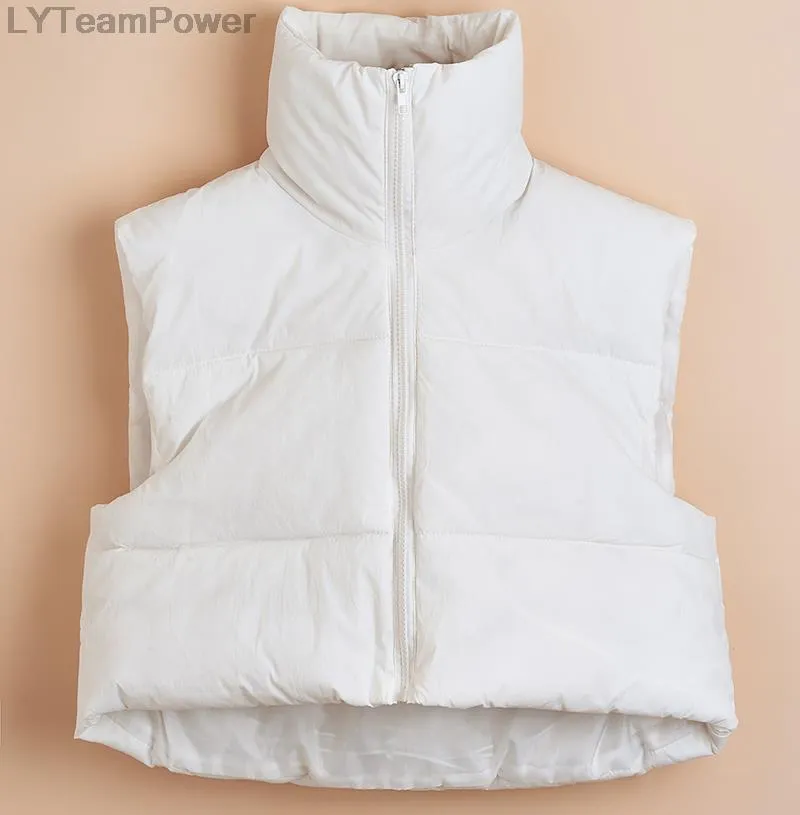 Puffy Vest Women Zip Up Stand Collar Sleeveless oversized Lightweight Padded Cropped Puffer Quilted Vest Winter Warm Coat Jacket