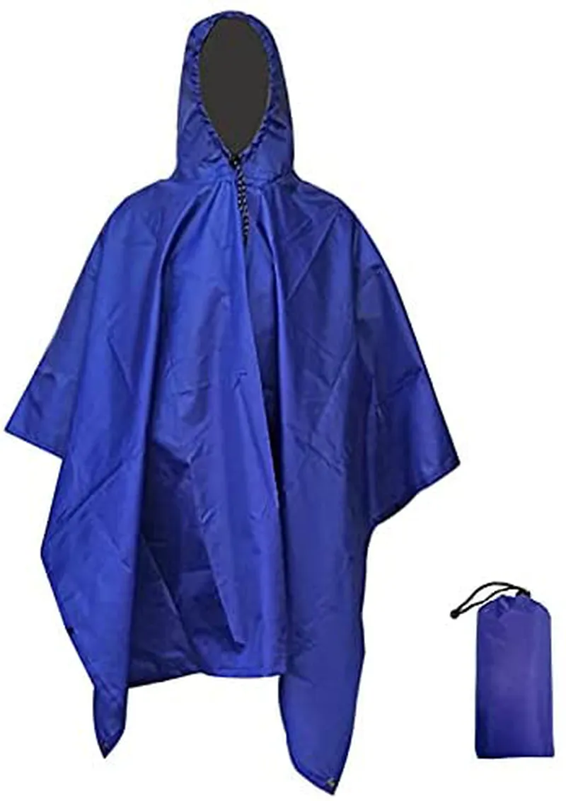 QIANQUHUI Camouflage Waterproof Rain Poncho Lightweight Reusable Hiking Hooded Coat Jacket for Outdoor Activities