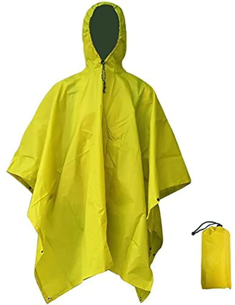 QIANQUHUI Camouflage Waterproof Rain Poncho Lightweight Reusable Hiking Hooded Coat Jacket for Outdoor Activities