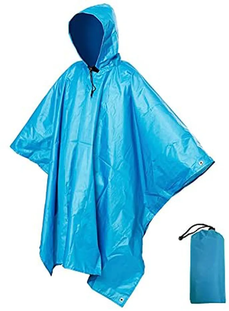 QIANQUHUI Camouflage Waterproof Rain Poncho Lightweight Reusable Hiking Hooded Coat Jacket for Outdoor Activities