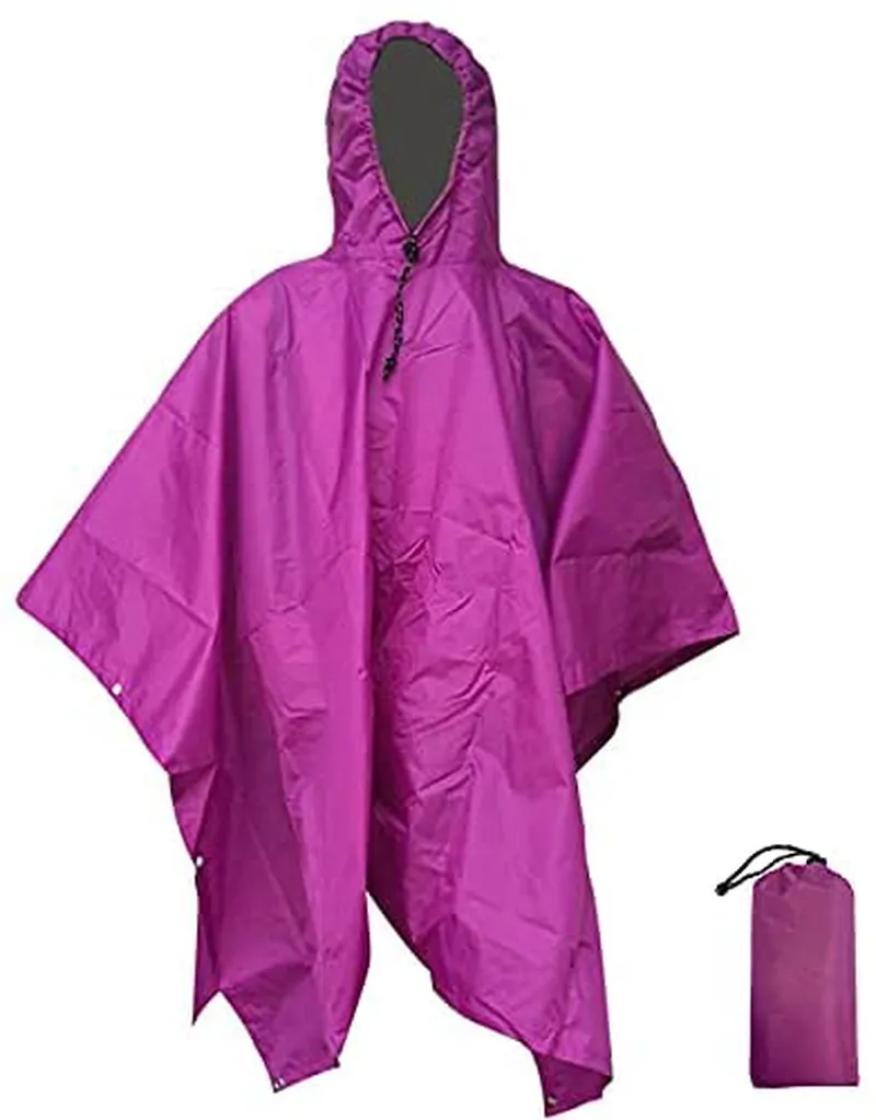 QIANQUHUI Camouflage Waterproof Rain Poncho Lightweight Reusable Hiking Hooded Coat Jacket for Outdoor Activities