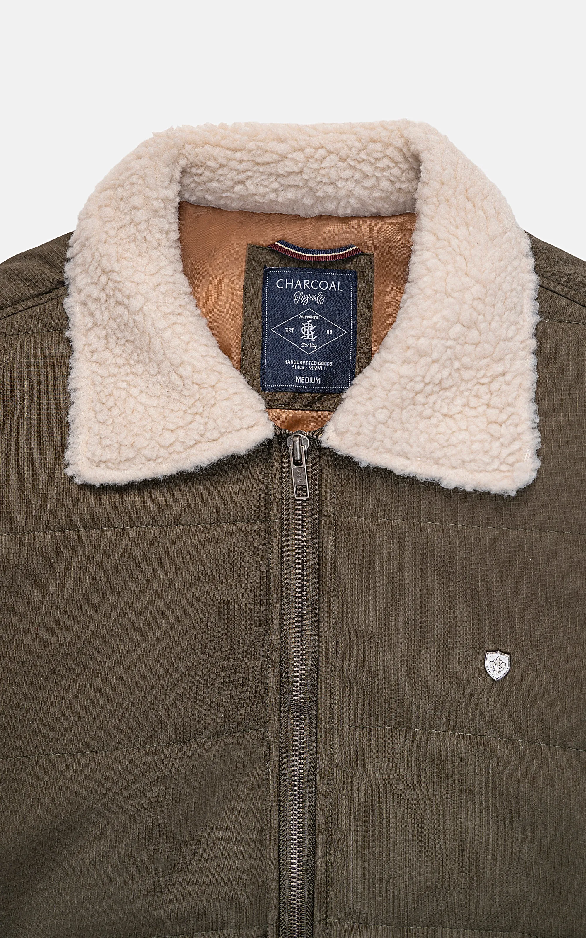 QUILTED FAUX FUR COLLAR JACKET OLIVE