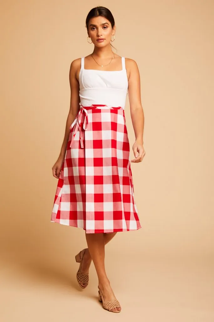 Red Gingham Capri Wrap Skirt