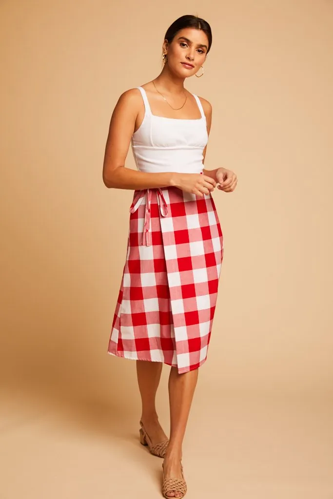 Red Gingham Capri Wrap Skirt