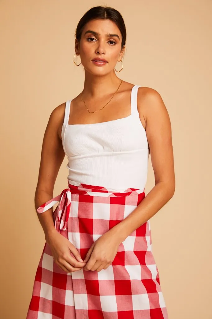 Red Gingham Capri Wrap Skirt