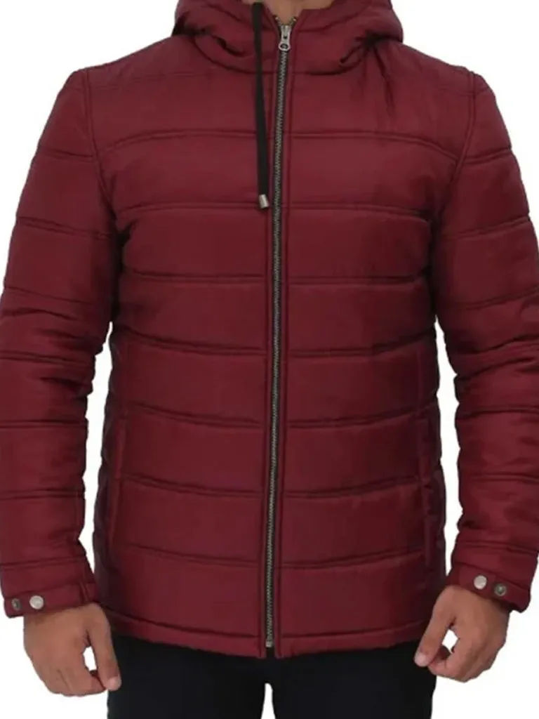 Red Hooded Style Puffer Jacket