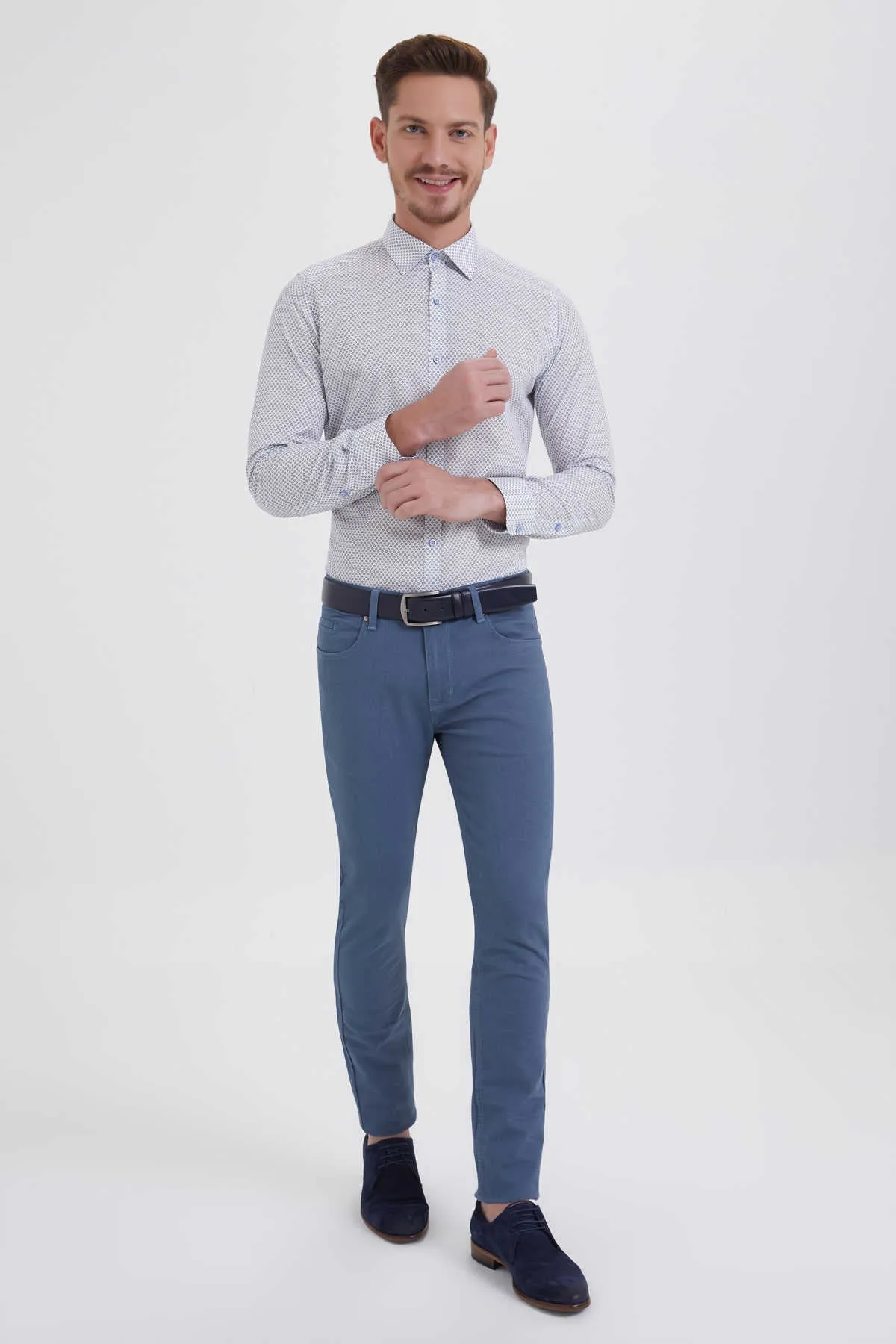 Regular Fit Low Waist Cotton Light Blue Casual Pants