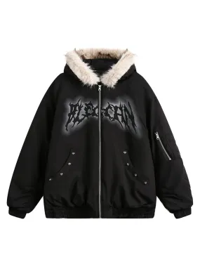 Rivet Fur Hooded Quilted Jacket