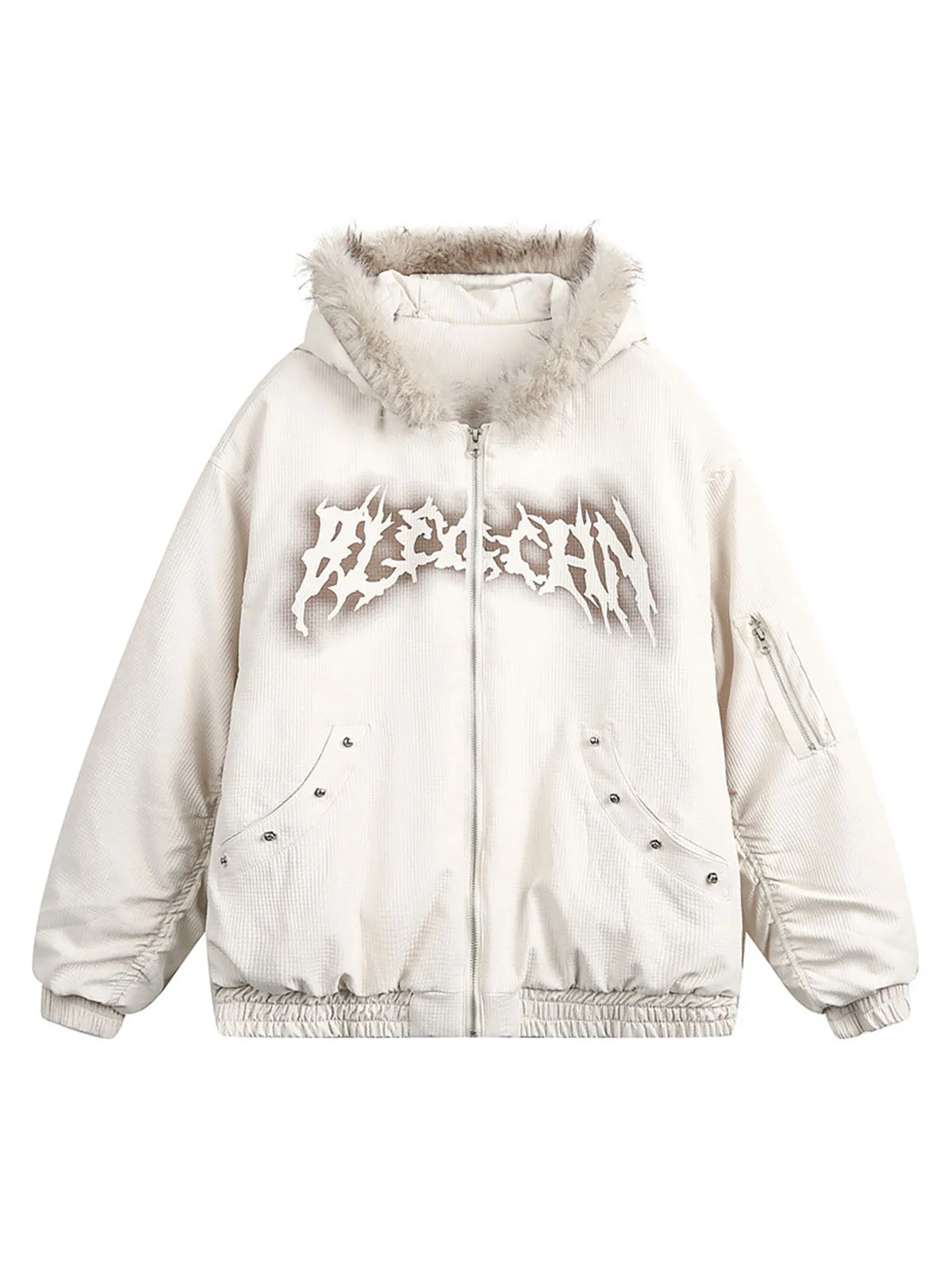 Rivet Fur Hooded Quilted Jacket