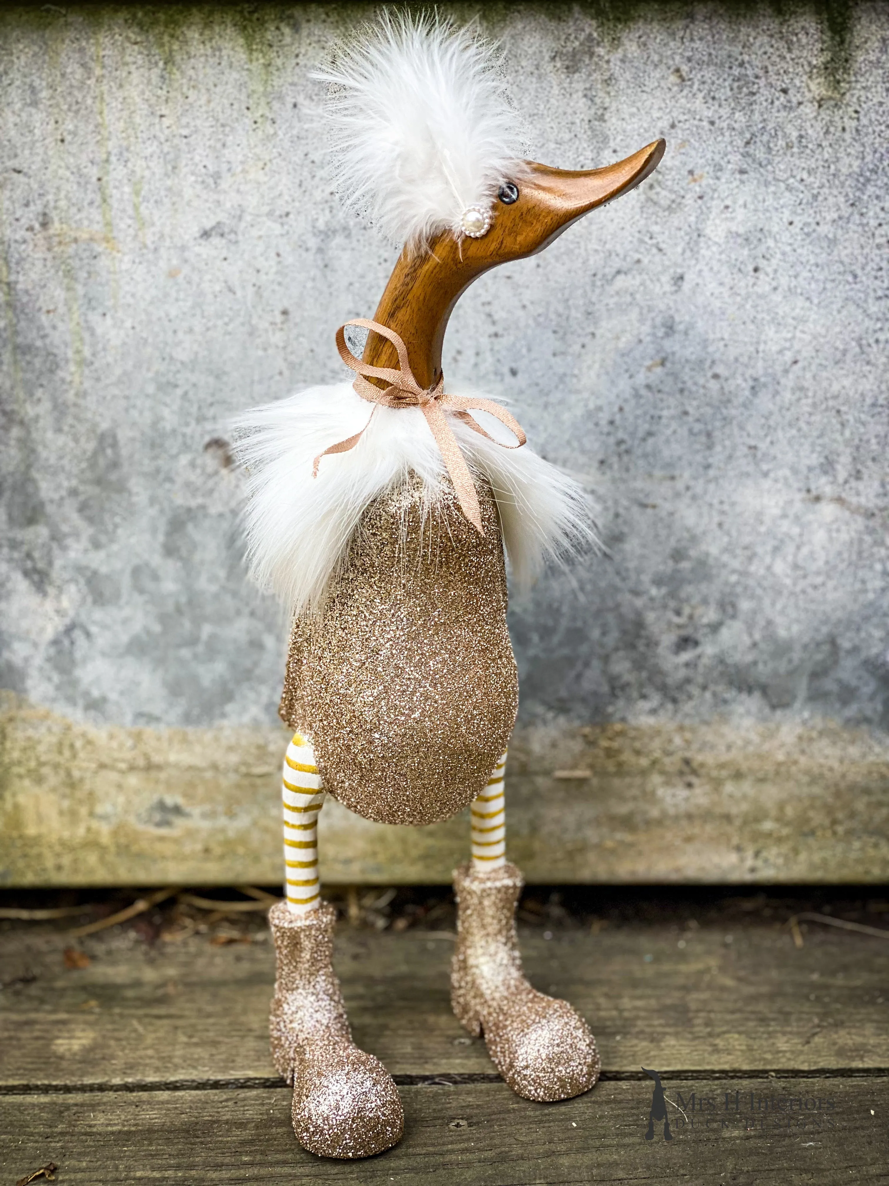 Santa baby - Decorated Wooden Duck in Boots by Mrs H the Duck Lady