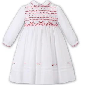 SARAH LOUISE -  Smocked Dress With Peter Pan Collar - White