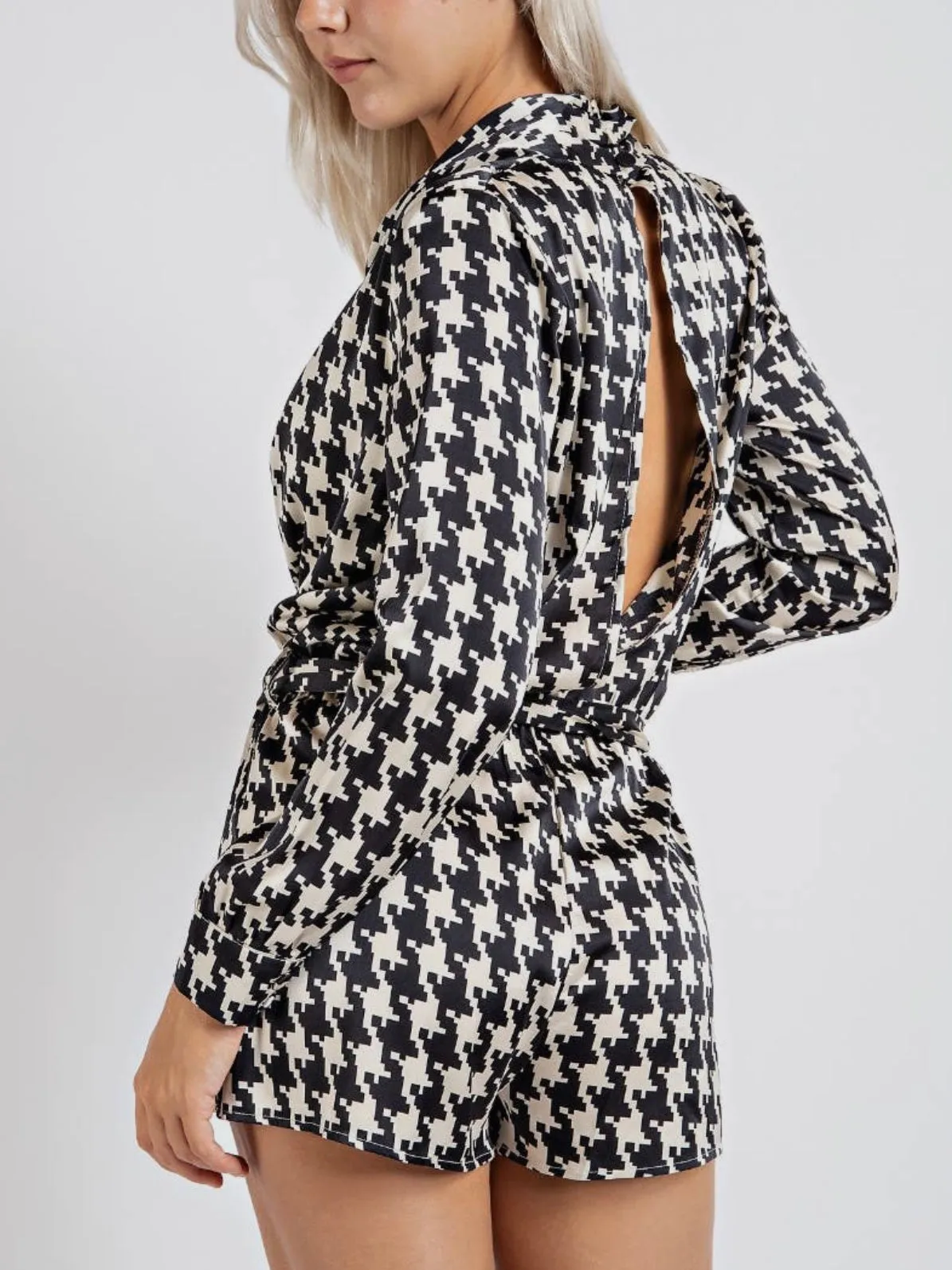 Satin Houndstooth Romper