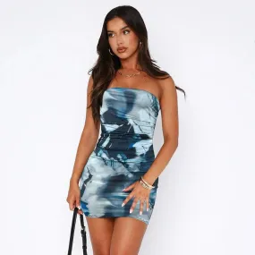 Sexy Tube Top Hip Skirt Printed Waist Dress Fashionable Temperament Versatile Women's Clothing