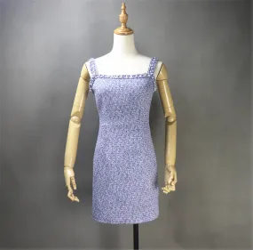 Sheath Custom Made Blue Tweed Mini/ Midi Dress