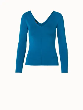 Silk Stretch V-neck Knit Pullover