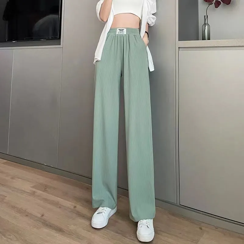 Silky Casual Draping High-Waisted Drape Feeling Loose-Fit Thin Straight Leg Pants