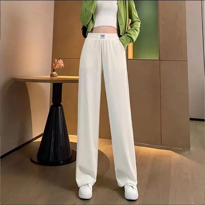 Silky Casual Draping High-Waisted Drape Feeling Loose-Fit Thin Straight Leg Pants