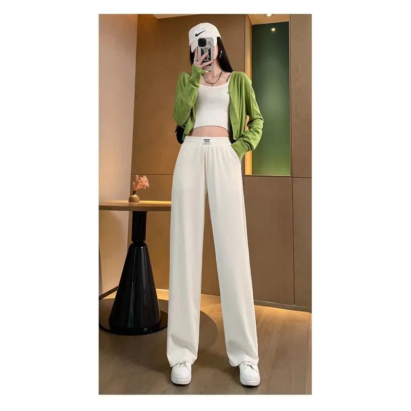 Silky Casual Draping High-Waisted Drape Feeling Loose-Fit Thin Straight Leg Pants