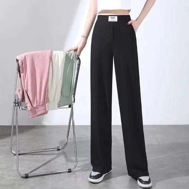 Silky Casual Draping High-Waisted Drape Feeling Loose-Fit Thin Straight Leg Pants