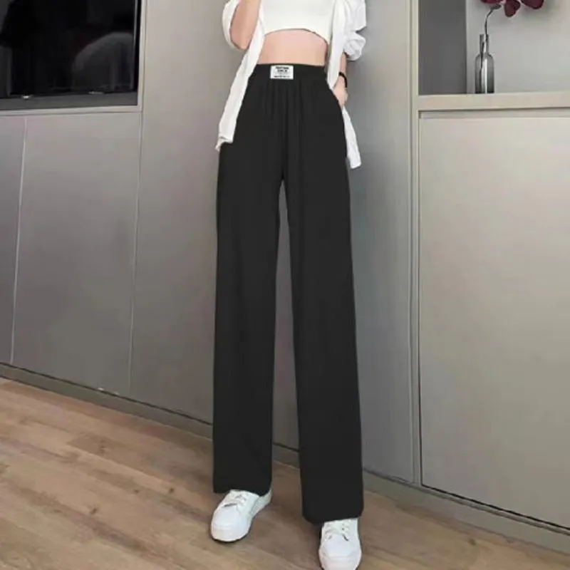 Silky Casual Draping High-Waisted Drape Feeling Loose-Fit Thin Straight Leg Pants