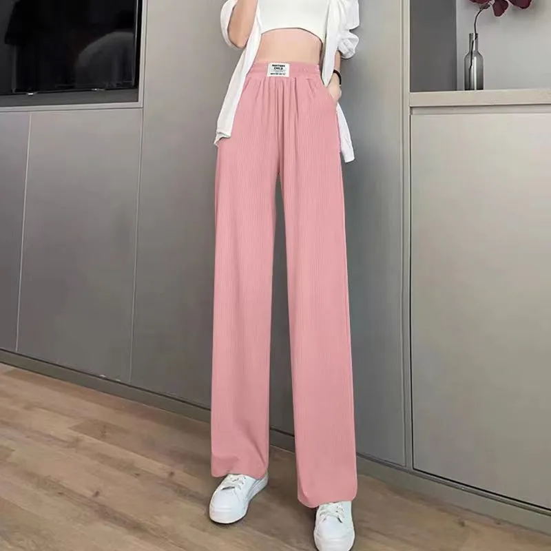 Silky Casual Draping High-Waisted Drape Feeling Loose-Fit Thin Straight Leg Pants