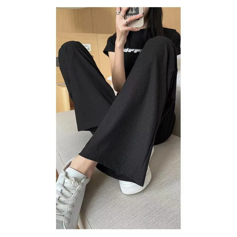 Silky Casual Draping High-Waisted Drape Feeling Loose-Fit Thin Straight Leg Pants