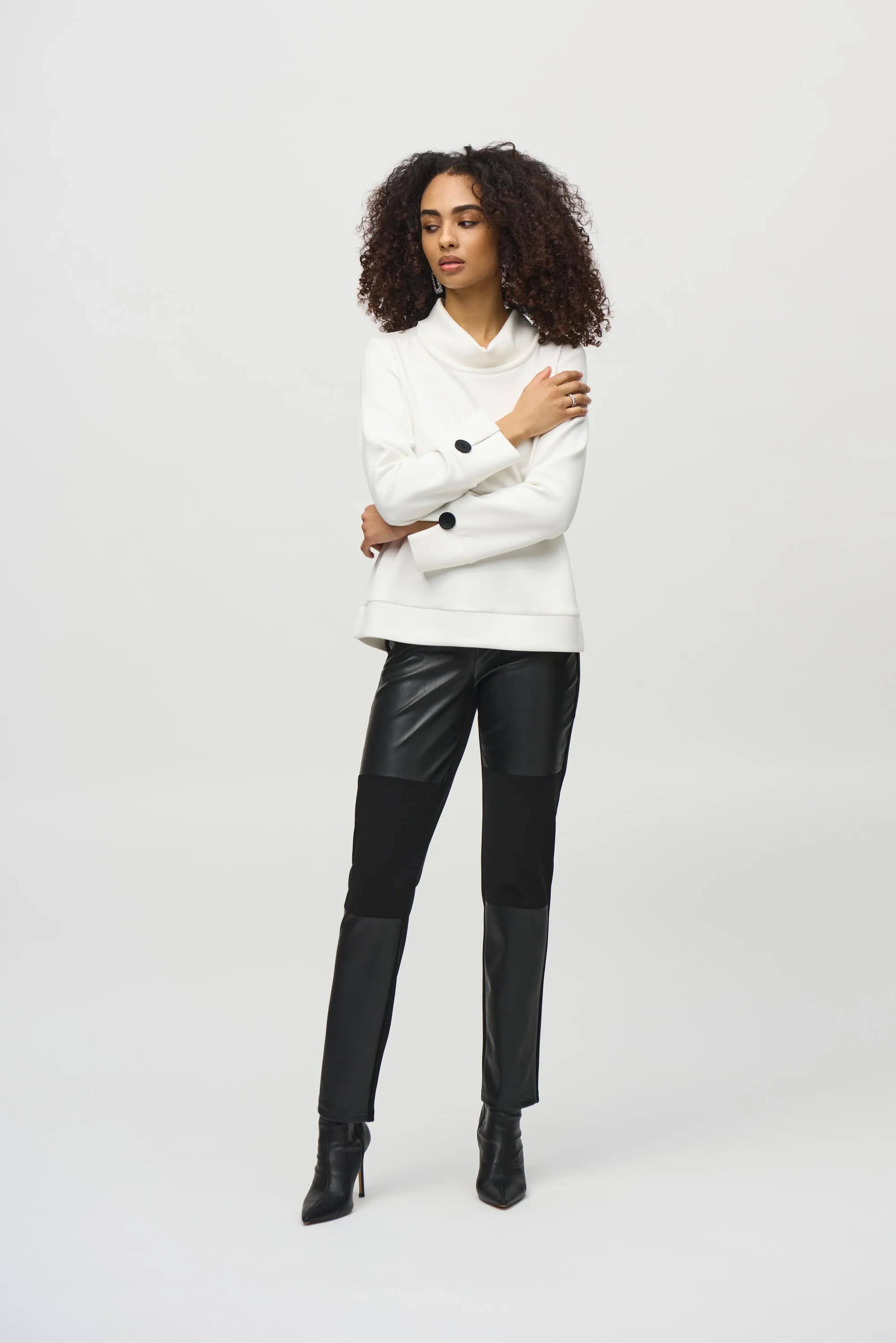 Silky Knit And Leatherette Slim Fit Pants
244143