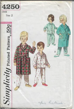 Simplicity 4250 Toddler Pajamas Robe Vintage Sewing Pattern 1960s