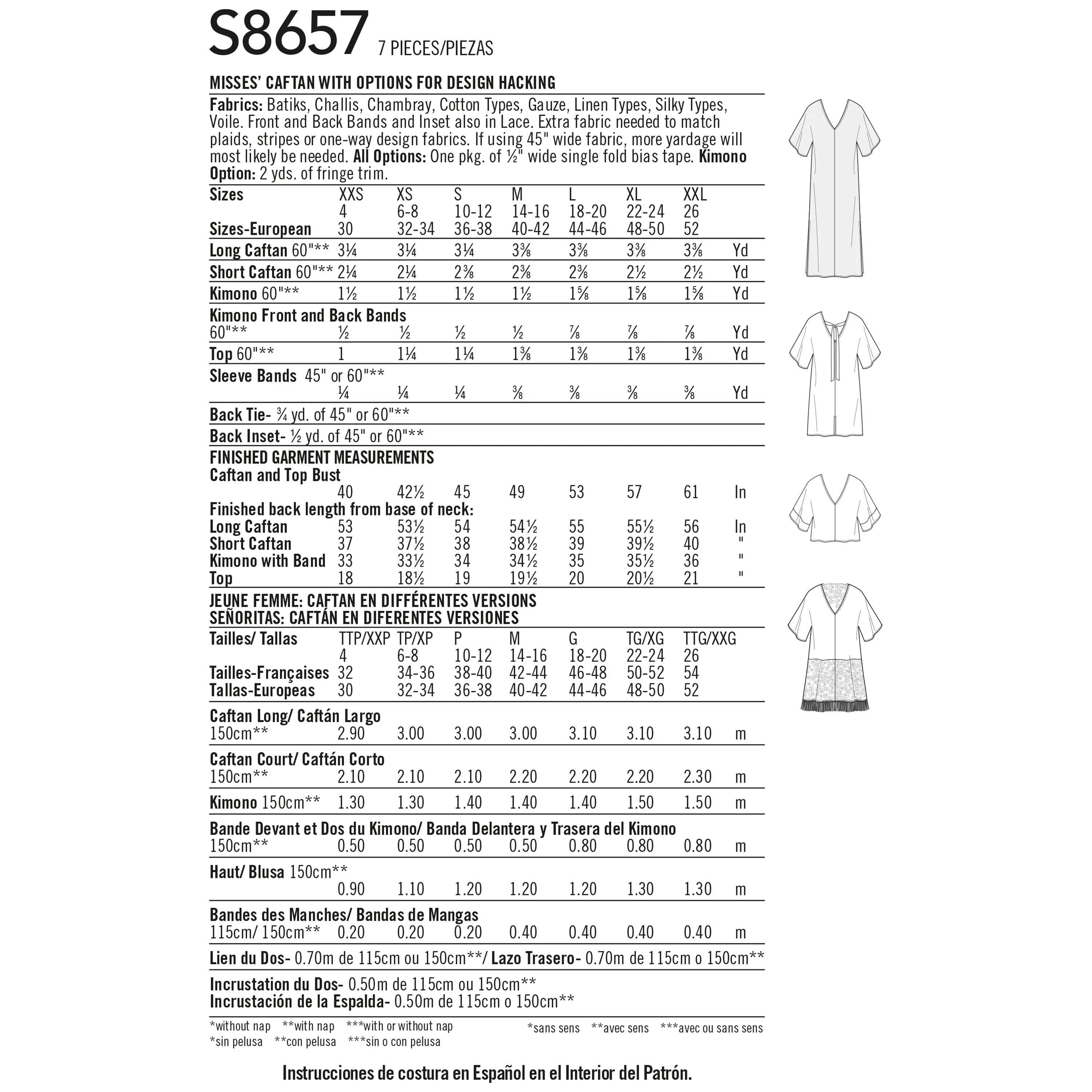 Simplicity Sewing Pattern 8657 Misses' Caftan with Options for Design Hacking