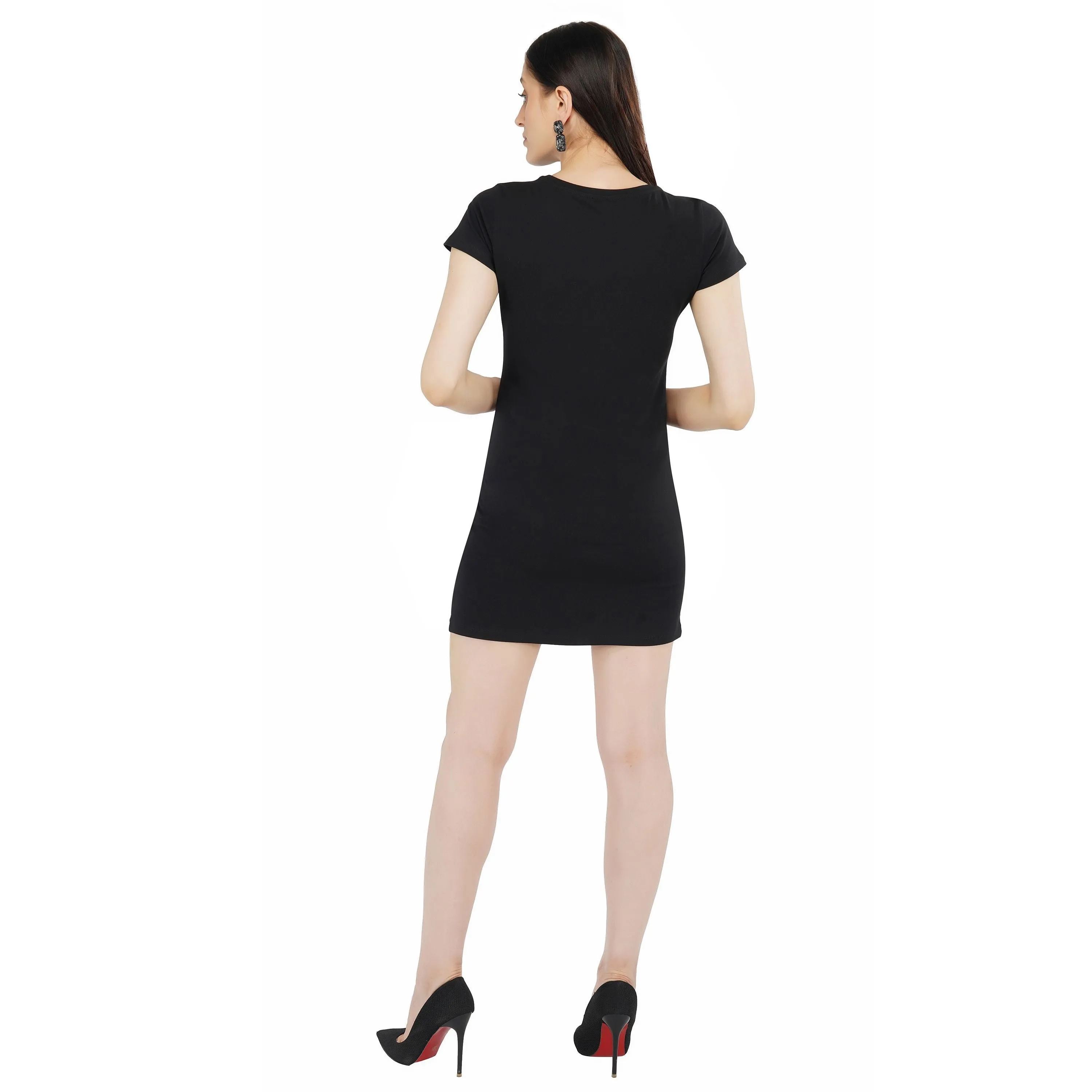 SLAY. Women's Black Crystal Embellished T-shirt Dress